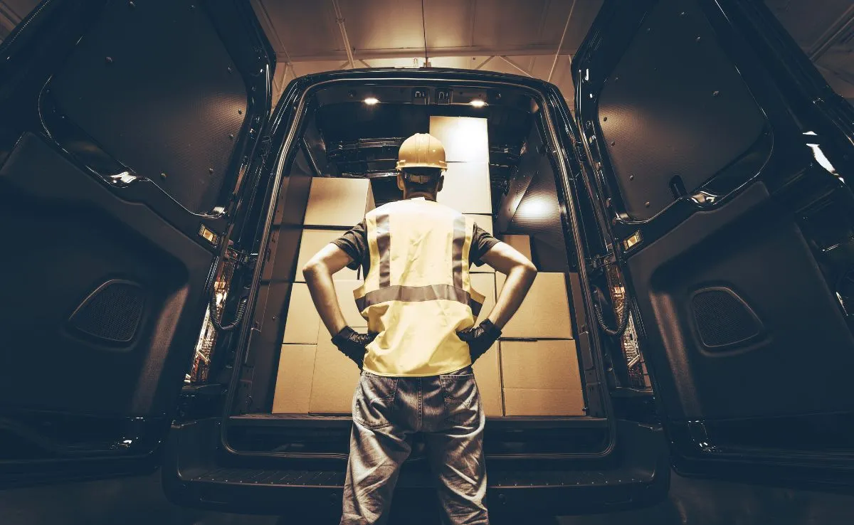 A delivery worker for either a 3PL or 4PL Logistic company in Malaysia looking at their shipment.