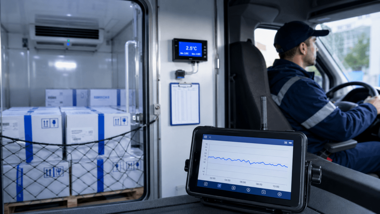 Continuous temperature monitoring during pharmaceutical transport